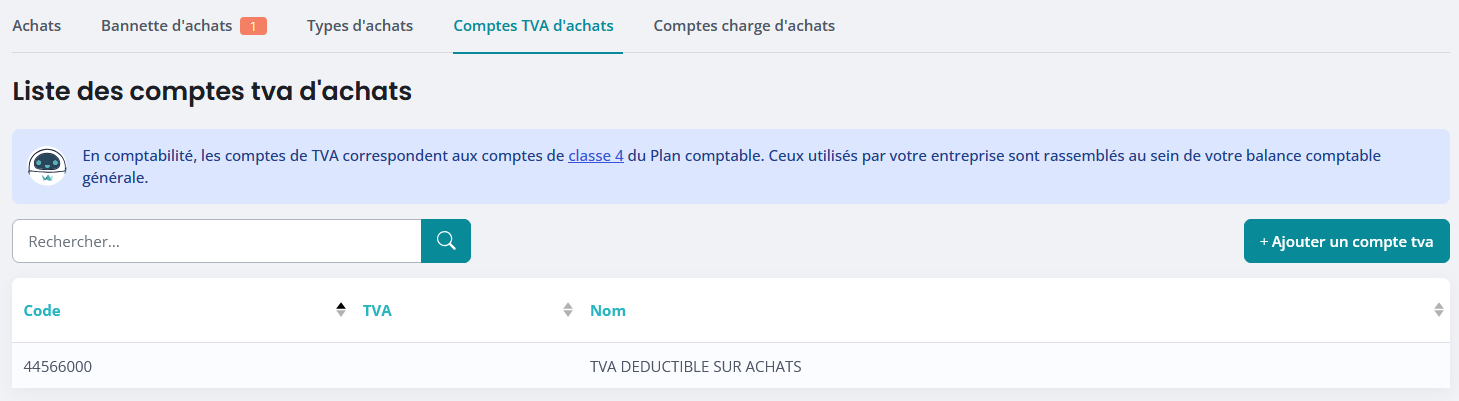 Liste comptes tva achats