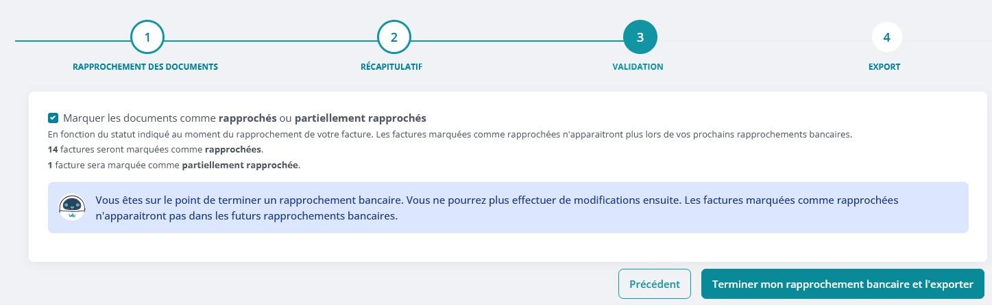 Validation rapprochement bancaire marquage